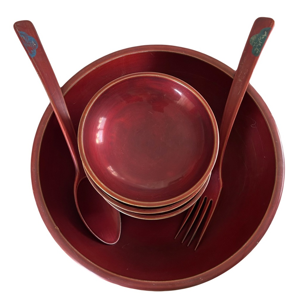 JAPANESE WOODEN  SALAD BOWLS 8PCS BROWN 12”